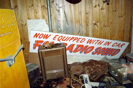 Cheboygan Drive-In Theatre - Inside Ticket Booth Now And Sign (newer photo)